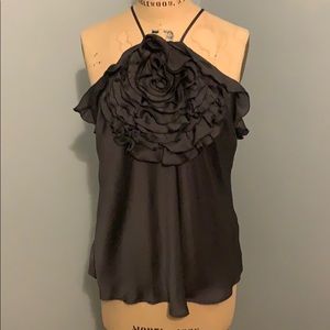 Charcoal Grey Ruffle Front Blouse, SZ M.